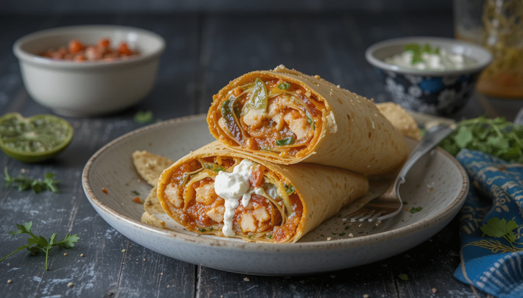 Shakshuka Burrito With Roasted Pepper Salsa and Tzatziki